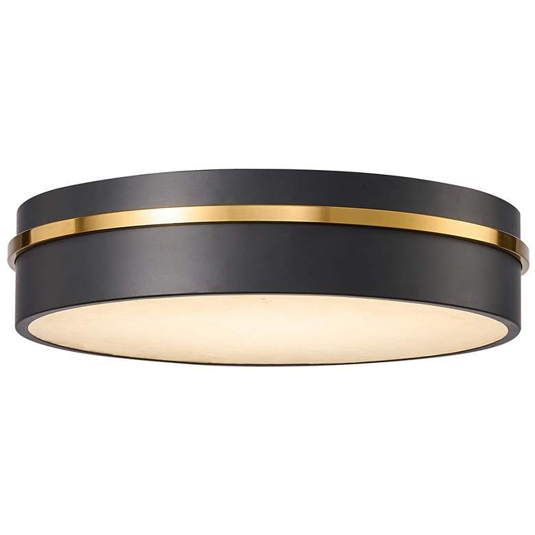Image 2 Dax 15.2" Wide Black, Brass Flush Mount w/ Alabaster Shade more views
