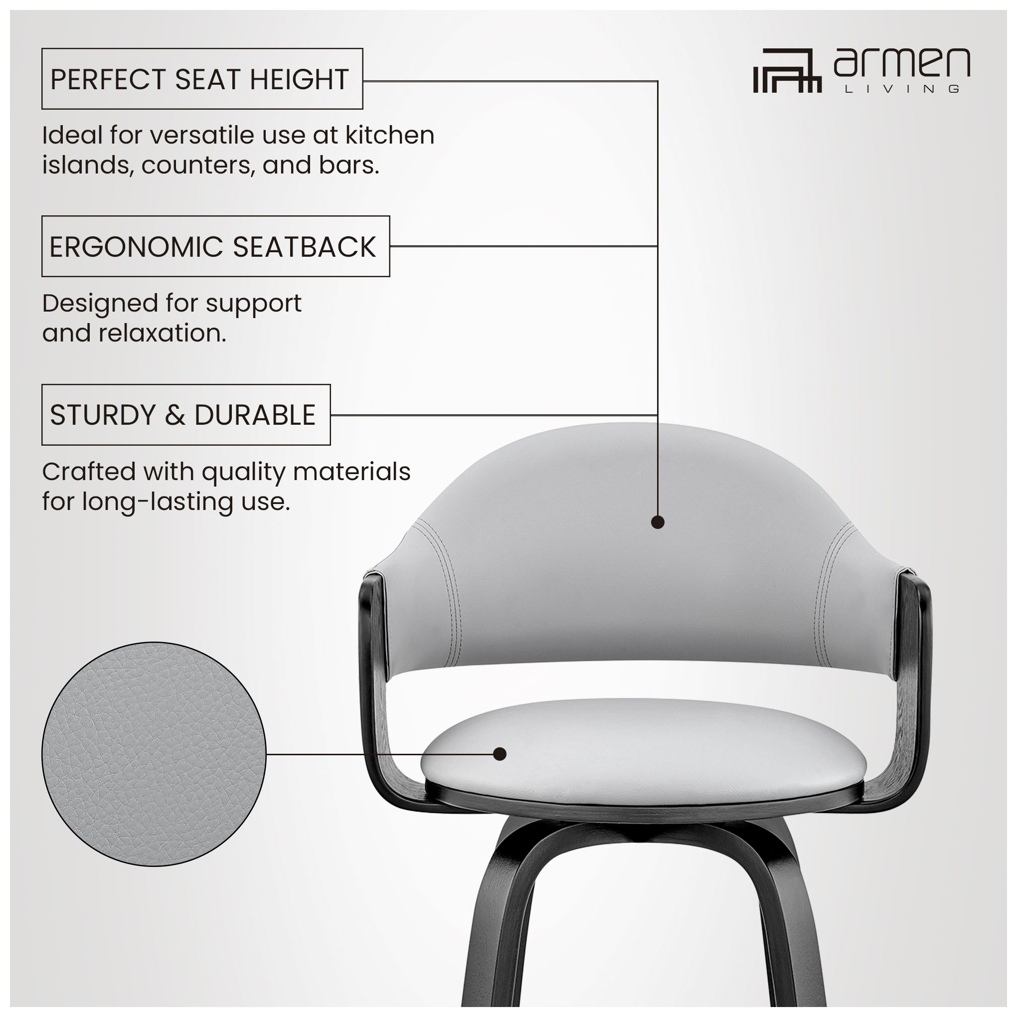 Daxton 26 in. Barstool in Black Finish with Gray Faux Leather