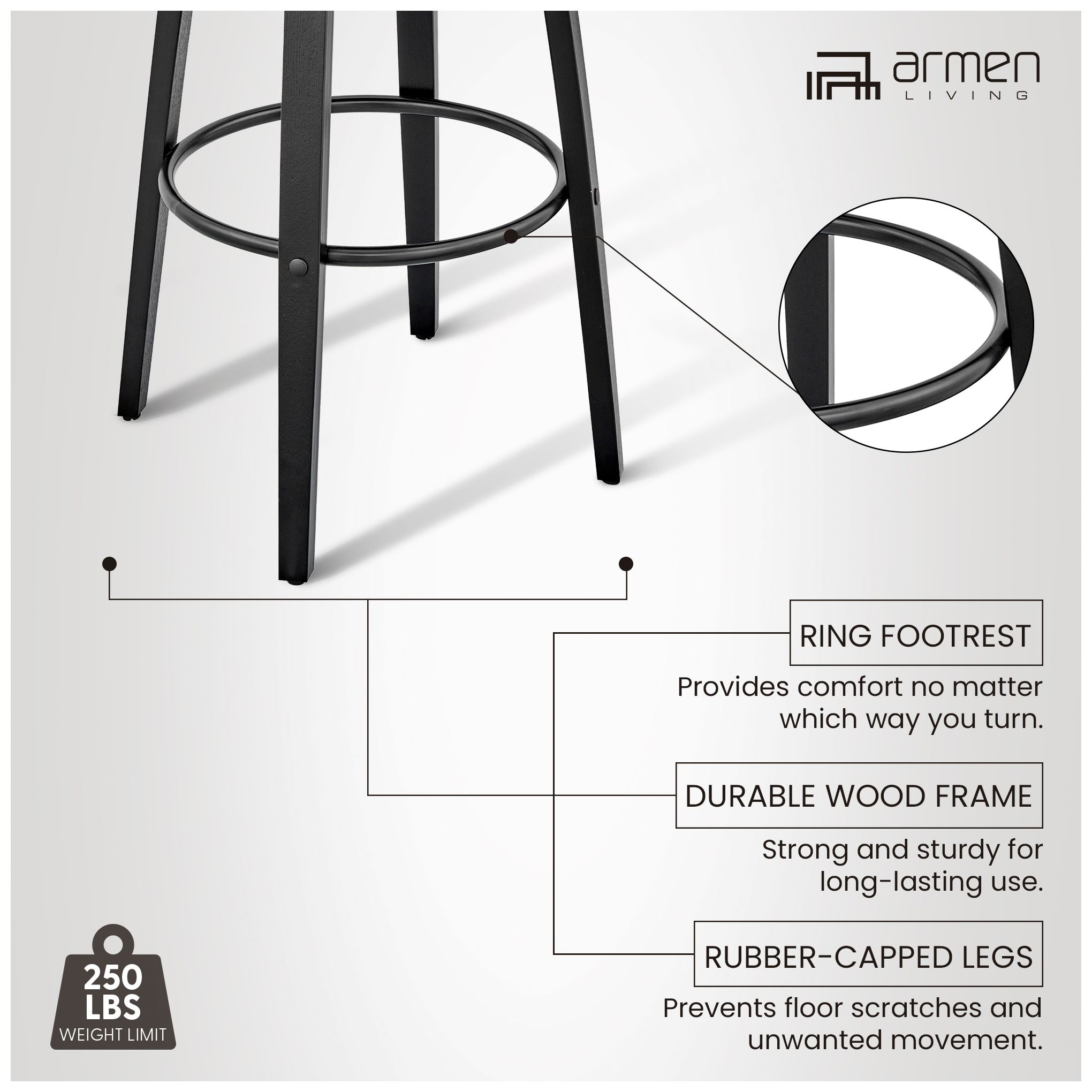 Daxton 26 in. Barstool in Black Finish with Gray Faux Leather