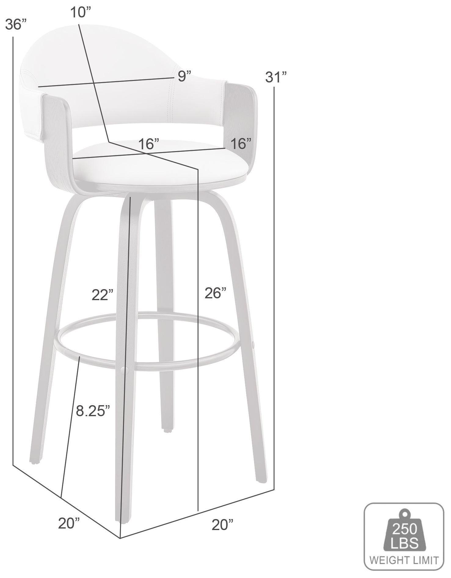 Daxton 26 in. Barstool in Black Finish with Gray Faux Leather