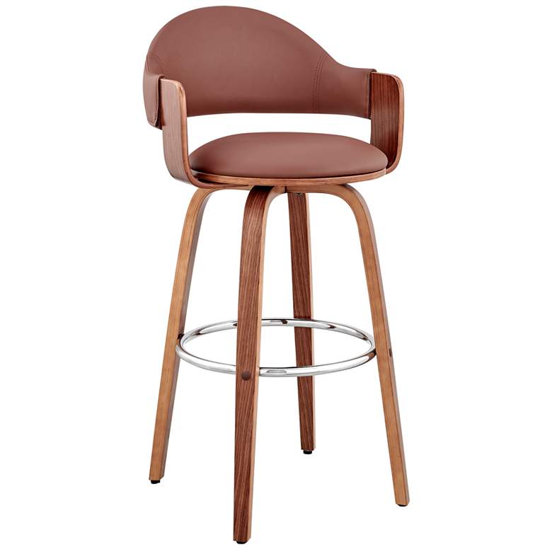 Image 1 Daxton 26 in. Barstool in Walnut Finish with Brown Faux Leather