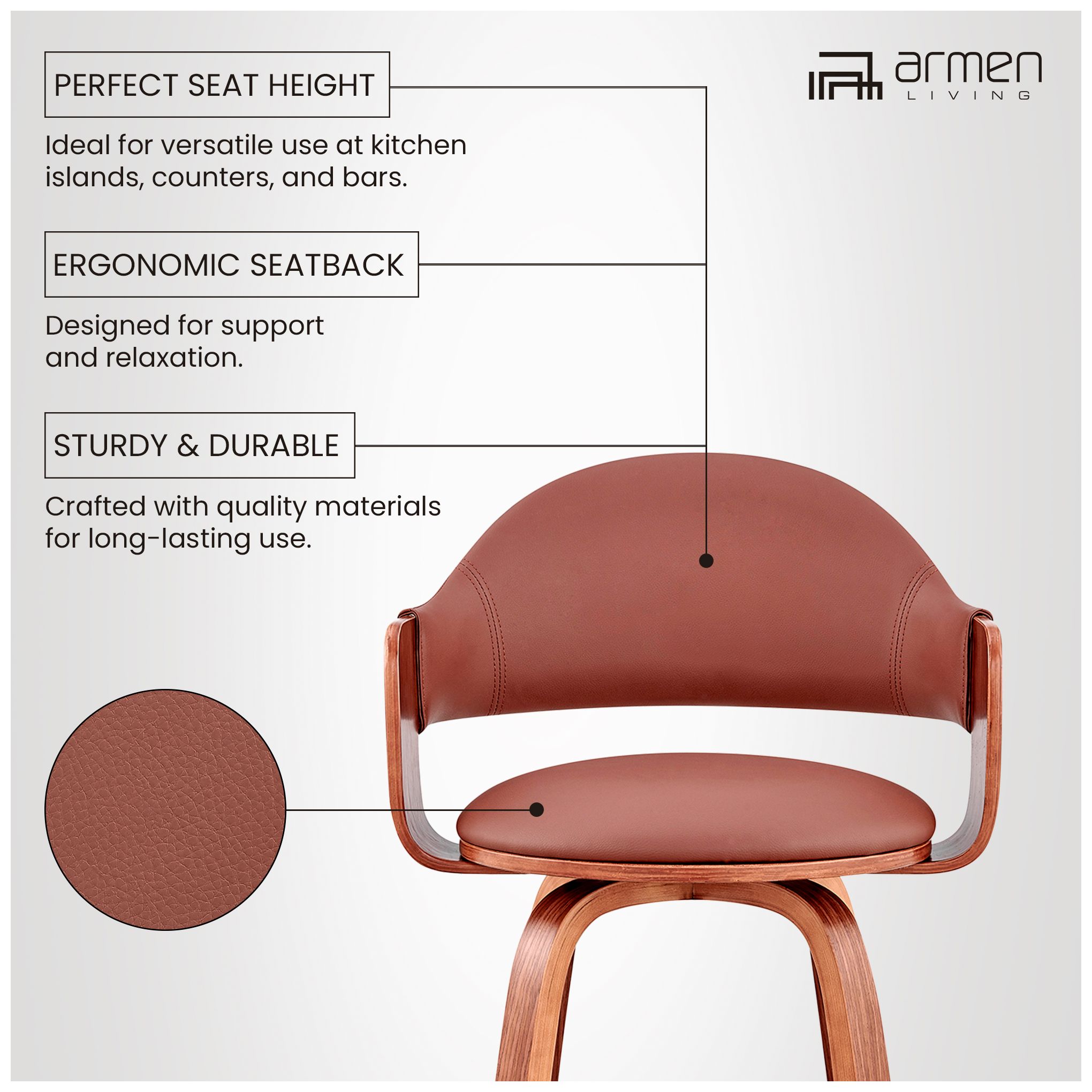 Daxton 26 in. Barstool in Walnut Finish with Brown Faux Leather