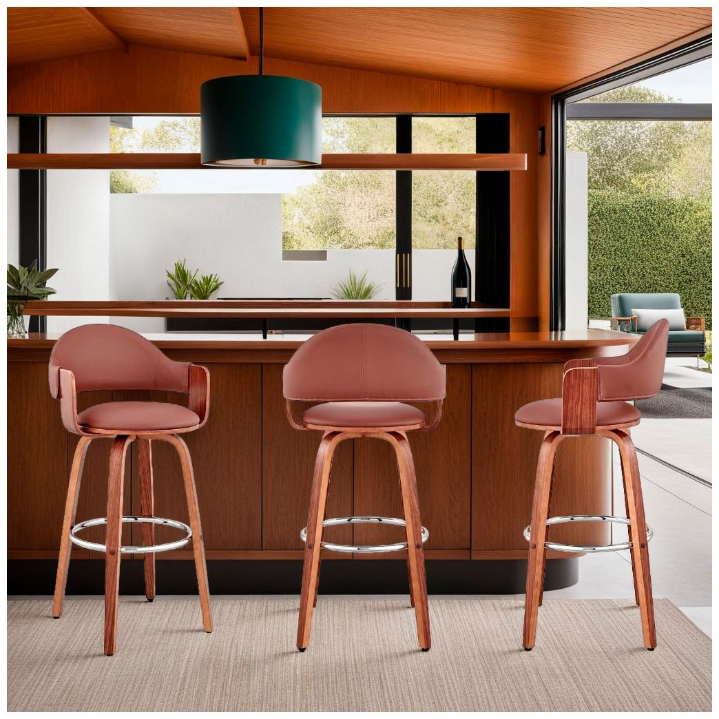 Image 2 Daxton 30 in. Barstool in Walnut Finish with Brown Faux Leather more views