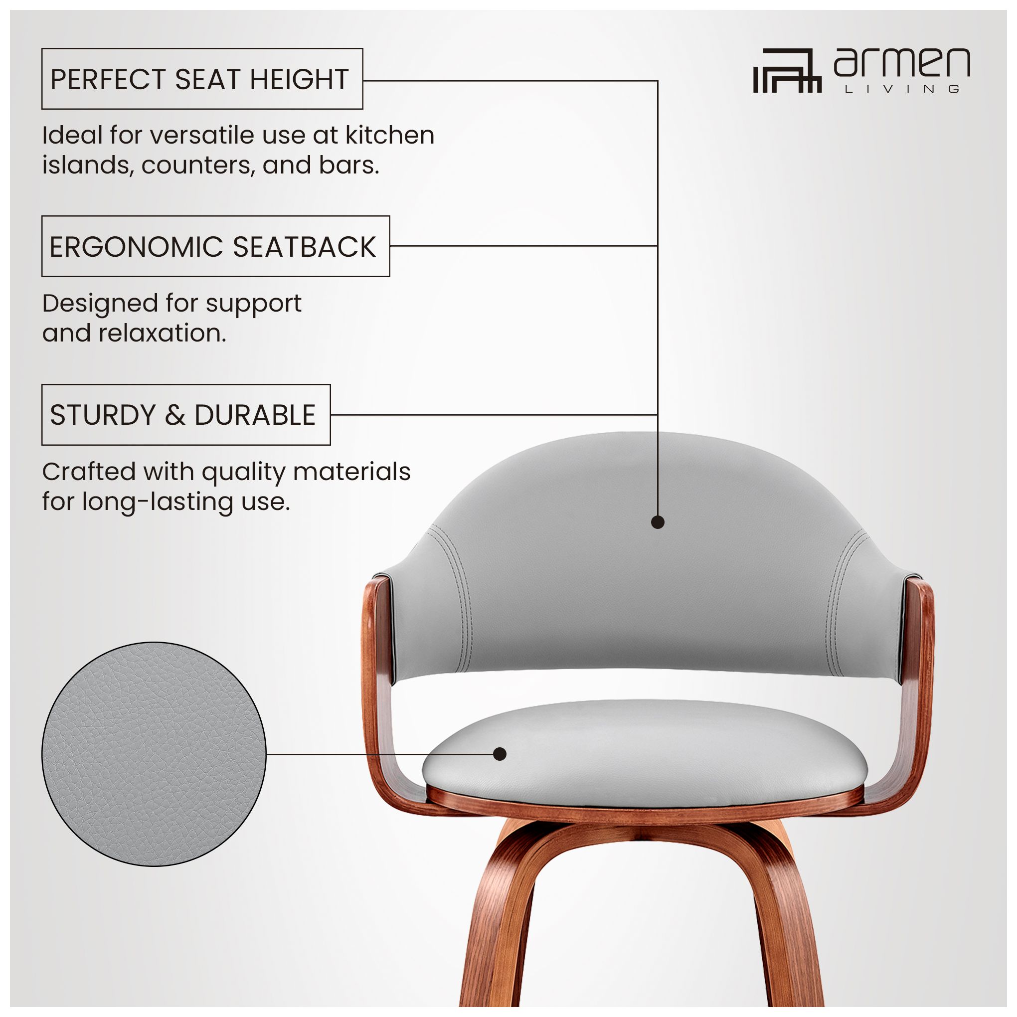 Daxton 30 in. Barstool in Walnut Finish with Gray Faux Leather