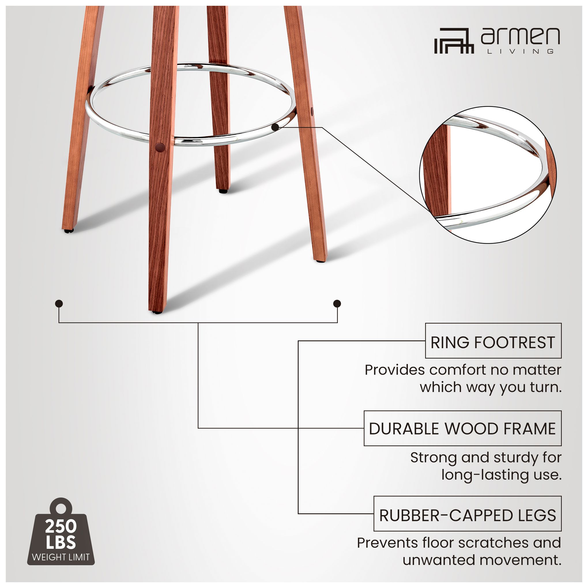 Image 7 Daxton 30 in. Barstool in Walnut Finish with Gray Faux Leather more views