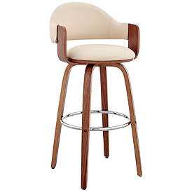 Image2 of Daxton 30" Walnut and Cream Faux Leather Swivel Bar Stool