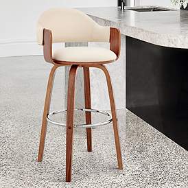Image1 of Daxton 30" Walnut and Cream Faux Leather Swivel Bar Stool