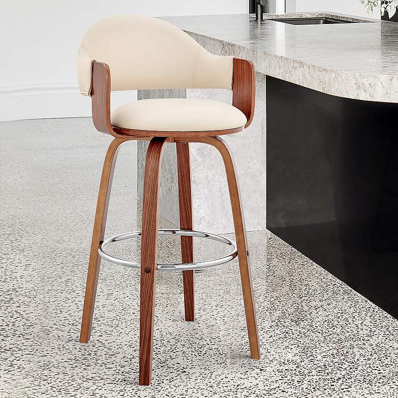 Image 1 Daxton 30" Walnut and Cream Faux Leather Swivel Bar Stool