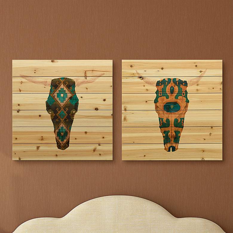 Image 1 Day of the Dead Skull Mount II and V 24 inchH Wood Wall Art Set