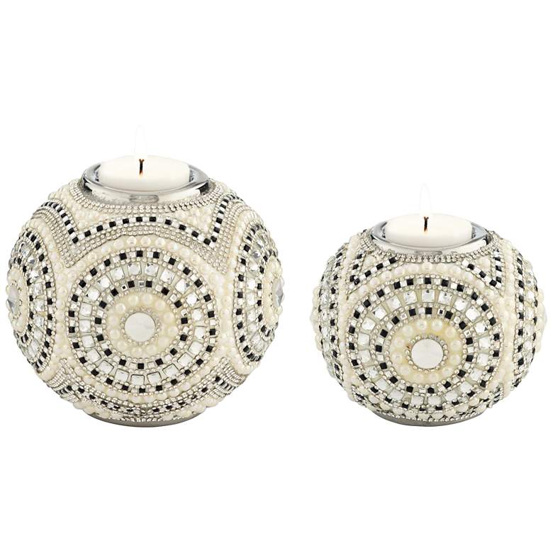 Image 1 Daya Beaded Silver Plating Tealight Candle Holders Set of 2