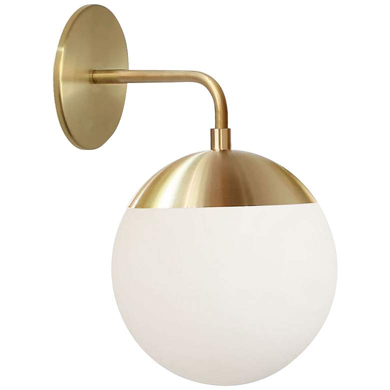 Image 1 Dayana 11 3/4" High Aged Brass White Glass Modern Globe Wall Sconce
