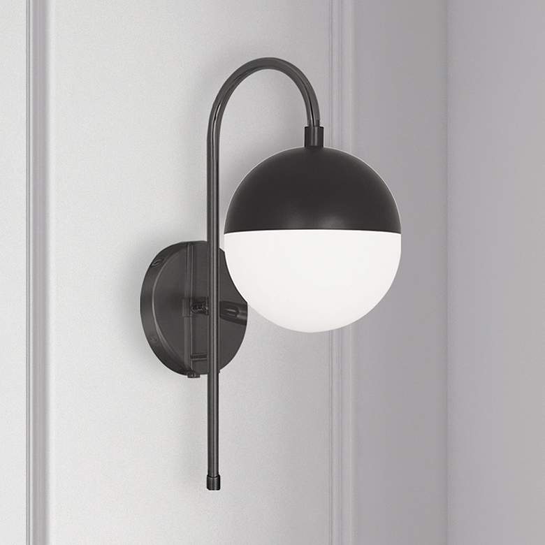 Image 1 Dayana 18.5" High Matte Black Wall Sconce With White Glass Shade