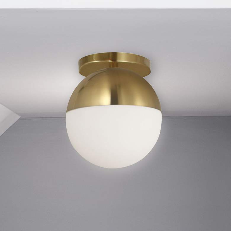Image 1 Dayana 7" Wide Aged Brass Flush Mount With White Glass Shade