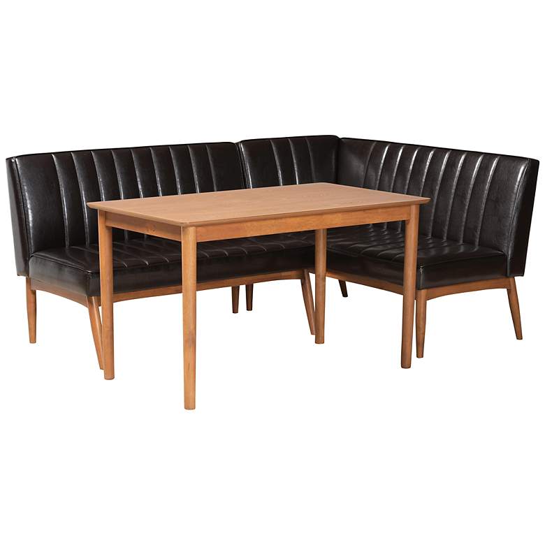 Image 2 Daymond Dark Brown Faux Leather 3-Piece Dining Nook Set