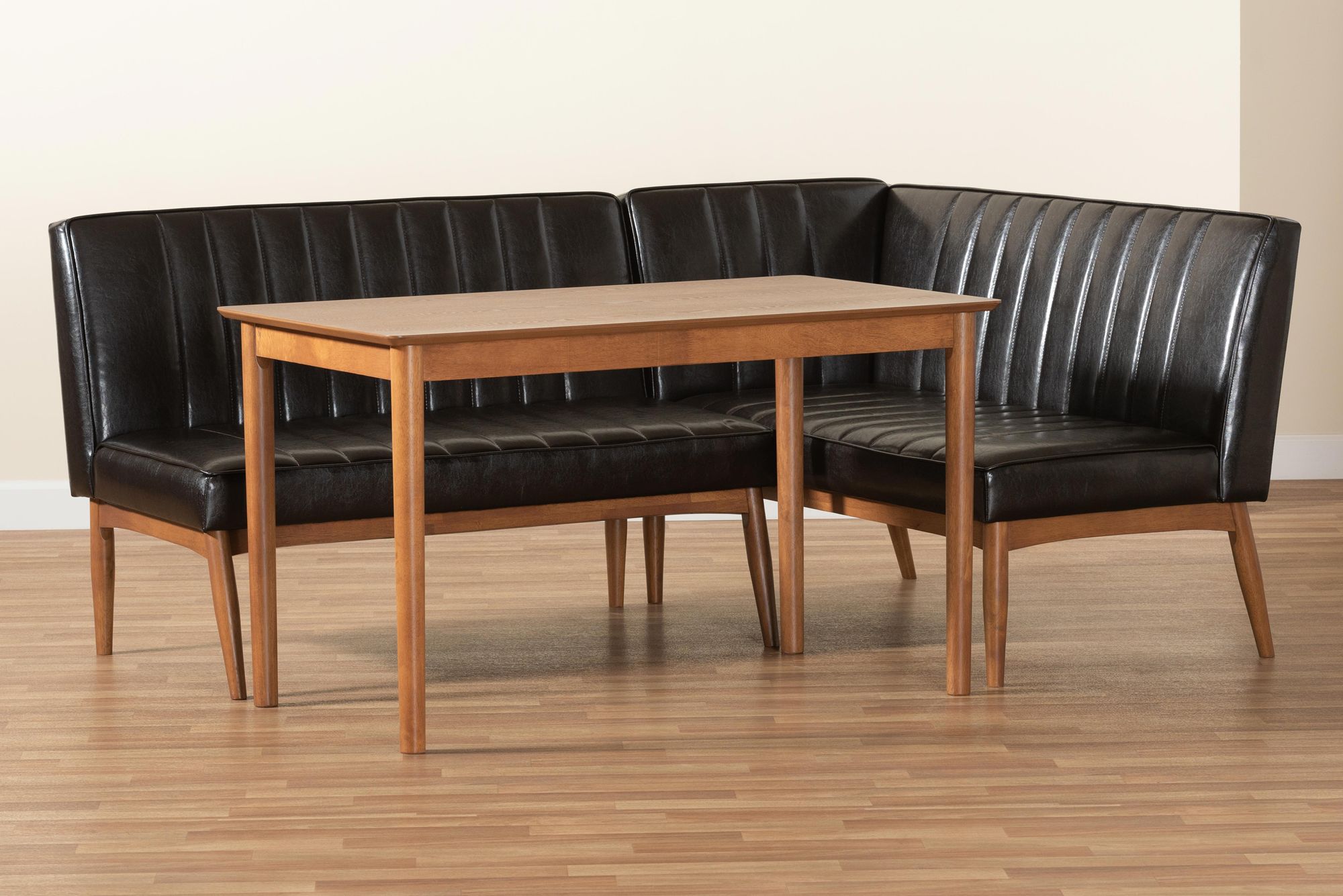 Daymond Dark Brown Faux Leather 3-Piece Dining Nook Set in scene