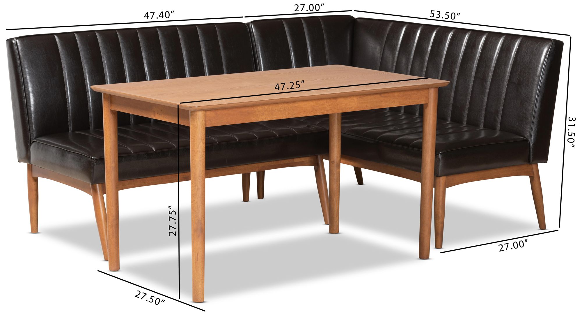 Daymond Dark Brown Faux Leather 3-Piece Dining Nook Set in scene