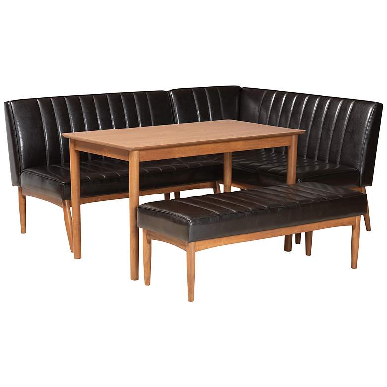 Image 1 Daymond Dark Brown Faux Leather 4-Piece Dining Nook Set