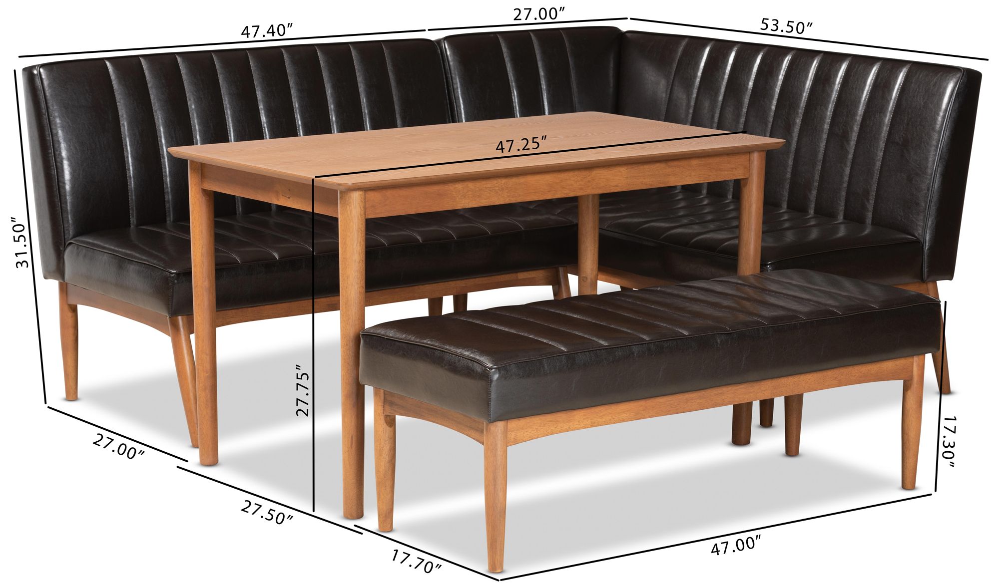 Daymond Dark Brown Faux Leather 4-Piece Dining Nook Set in scene