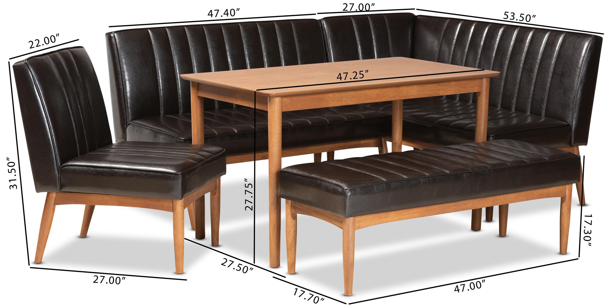 Daymond Dark Brown Faux Leather 5-Piece Dining Nook Set in scene