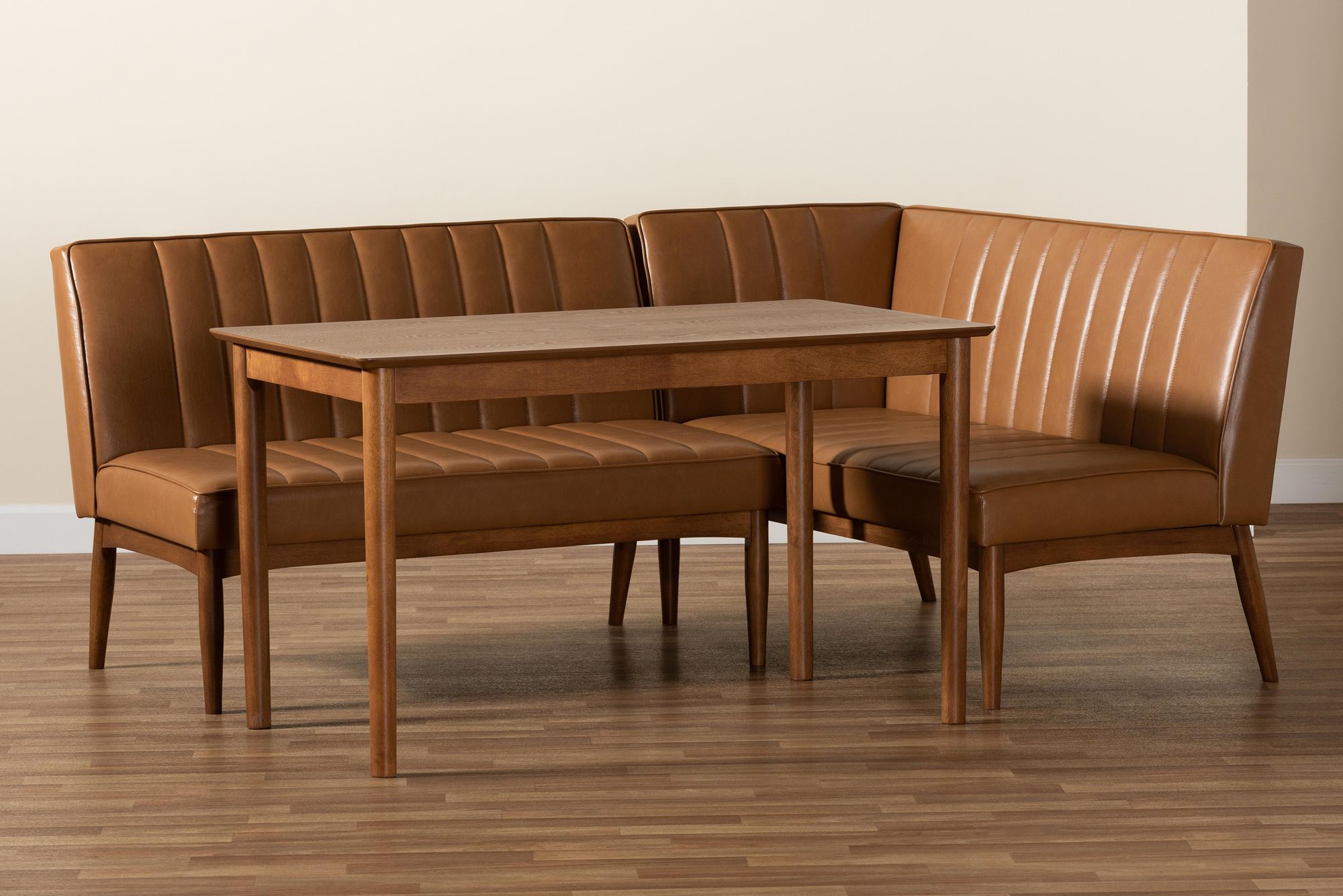 Daymond Tan Faux Leather Tufted 3-Piece Dining Nook Set in scene