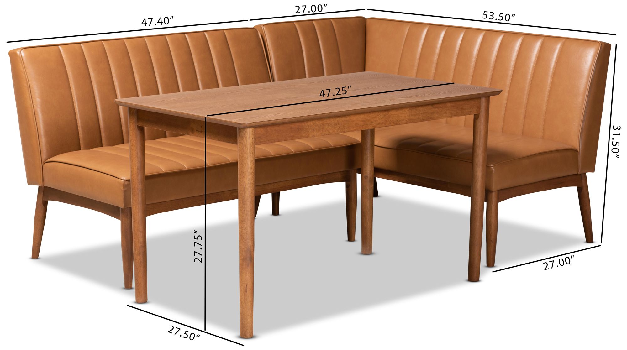 Daymond Tan Faux Leather Tufted 3-Piece Dining Nook Set in scene
