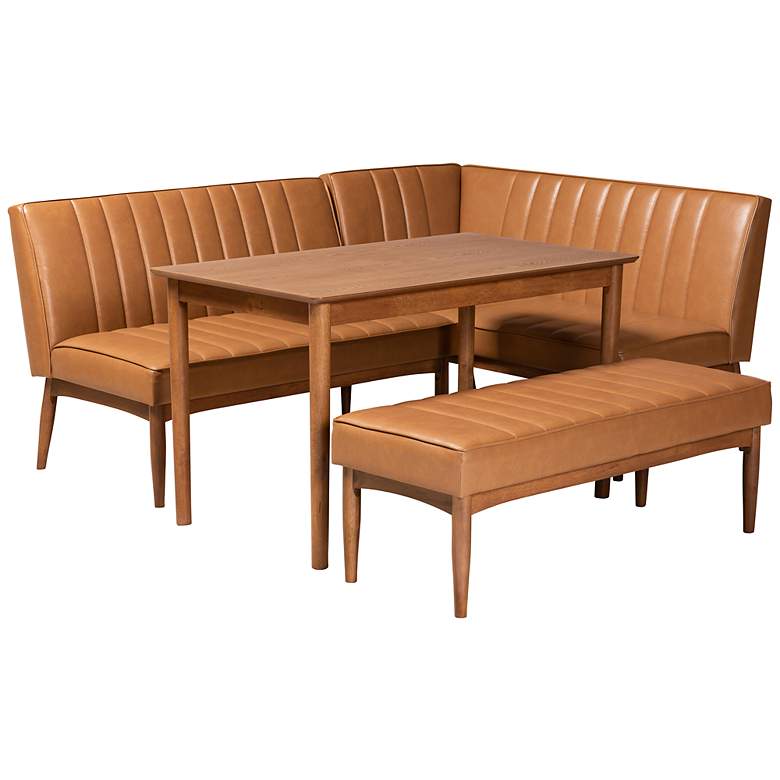 Image 2 Daymond Tan Faux Leather Tufted 4-Piece Dining Nook Set
