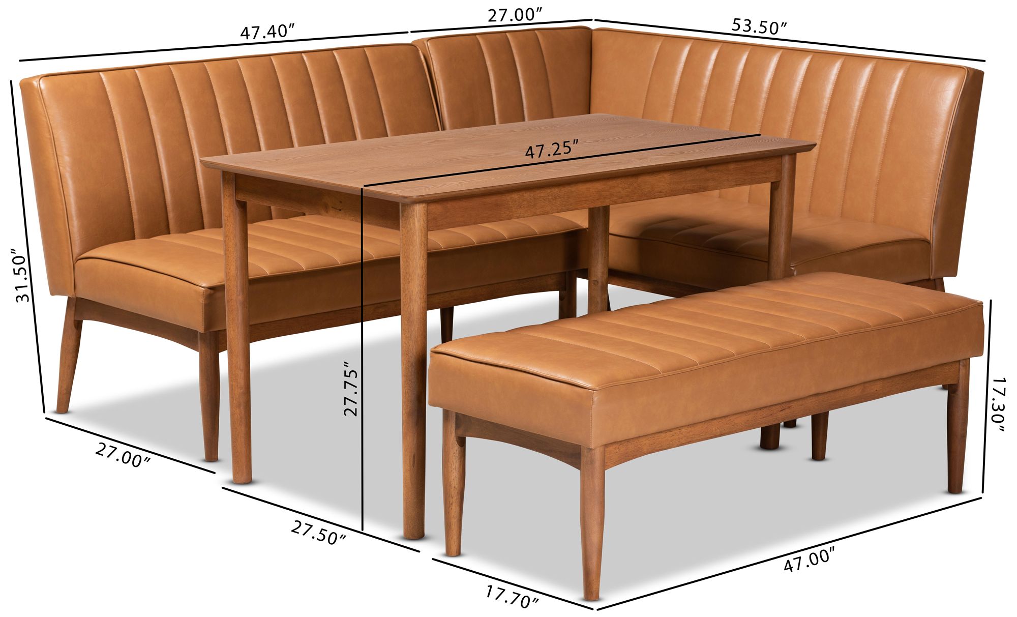 Daymond Tan Faux Leather Tufted 4-Piece Dining Nook Set in scene