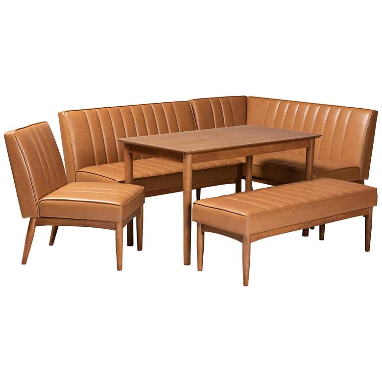Image 1 Daymond Tan Faux Leather Tufted 5-Piece Dining Nook Set
