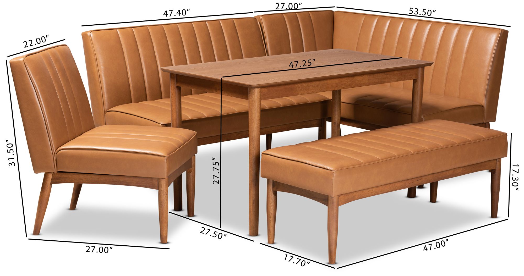 Daymond Tan Faux Leather Tufted 5-Piece Dining Nook Set in scene
