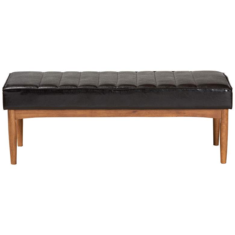 Image 4 Daymond Tufted Dark Brown Faux Leather Dining Bench more views