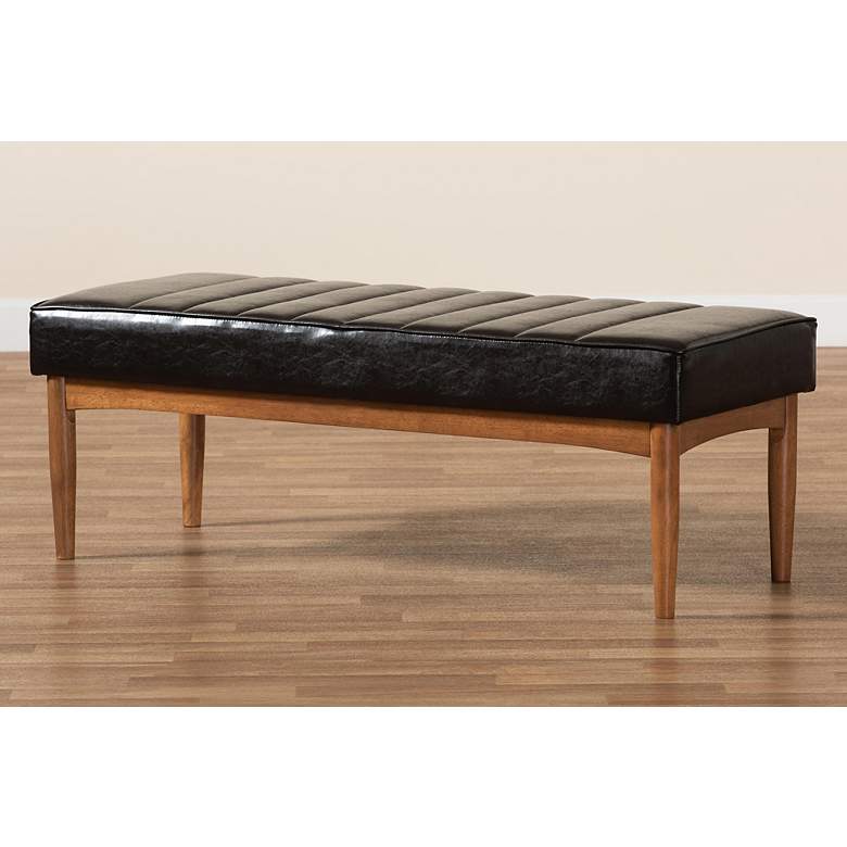 Image 6 Daymond Tufted Dark Brown Faux Leather Dining Bench more views