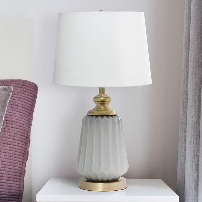 Image 1 Dayne Gray Fluted Ceramic Table Lamp