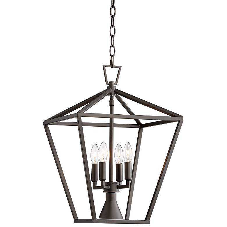 Image 2 Daynes 19 3/4 inchW Bronze 4-Light Entry Pendant with Downlight