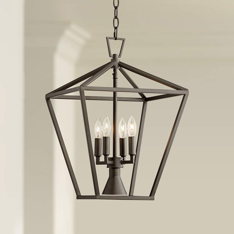 Image 1 Daynes 19 3/4 inchW Bronze 4-Light Entry Pendant with Downlight