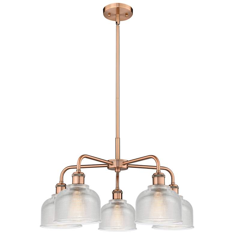Image 1 Dayton 23.5 inchW 5 Light Antique Copper Stem Hung Chandelier With Clear S