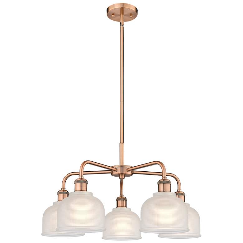 Image 1 Dayton 23.5 inchW 5 Light Antique Copper Stem Hung Chandelier With White S