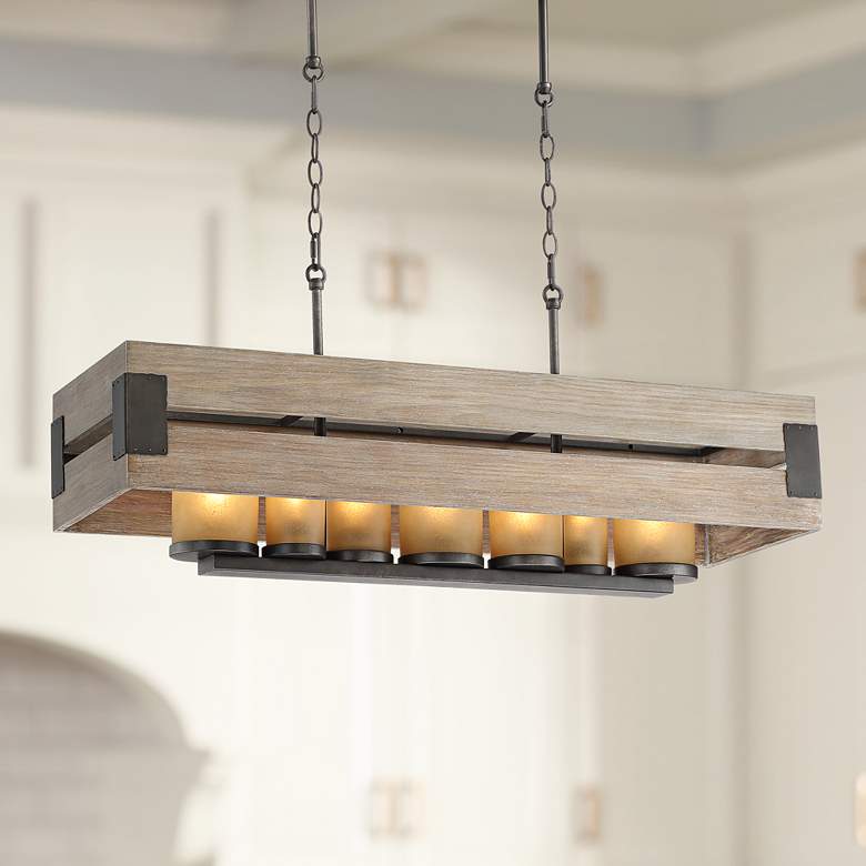 Image 1 Dayton 37 3/4" Wide Light Wood 7-Light Island Chandelier