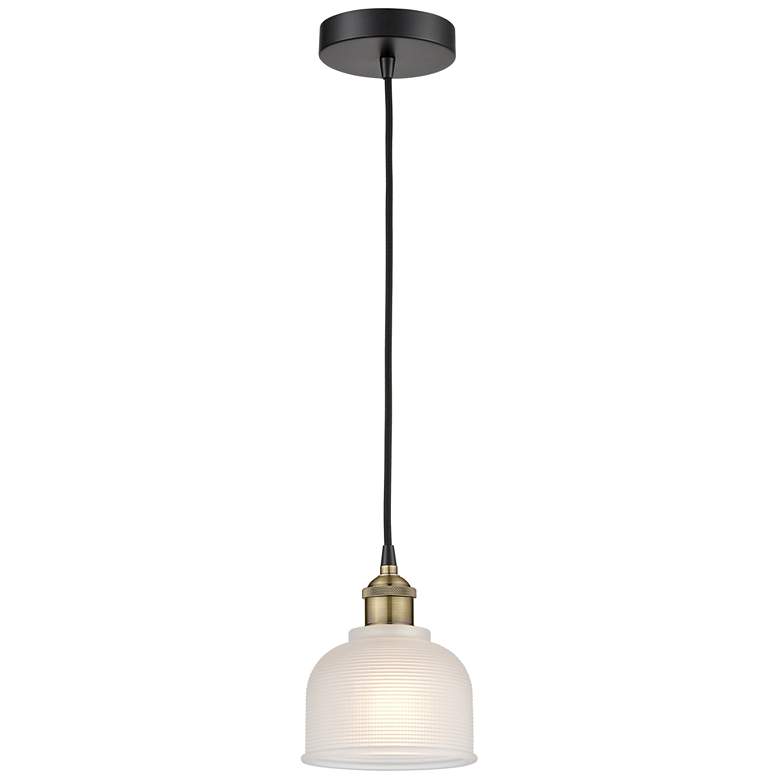 Image 1 Dayton 5.5 inch Wide Black Brass Corded Mini Pendant With White Shade