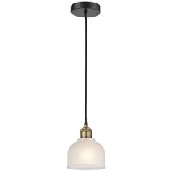 Dayton 5.5&quot; Wide Black Brass Corded Mini Pendant With White Shade