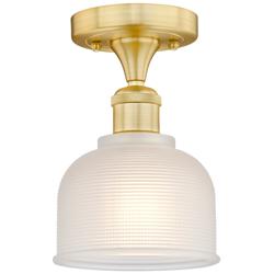Dayton 5.5&quot; Wide Satin Gold Flush Mount With White Glass Shade