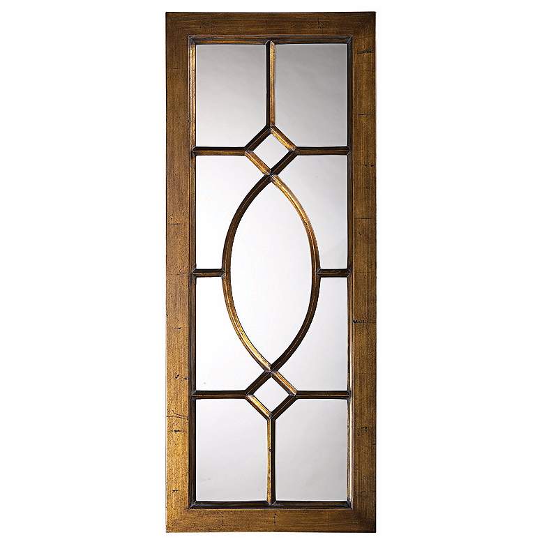 Image 1 Dayton Aged Bronze Window 21 inch x 53 inch Rectangular Wall Mirror
