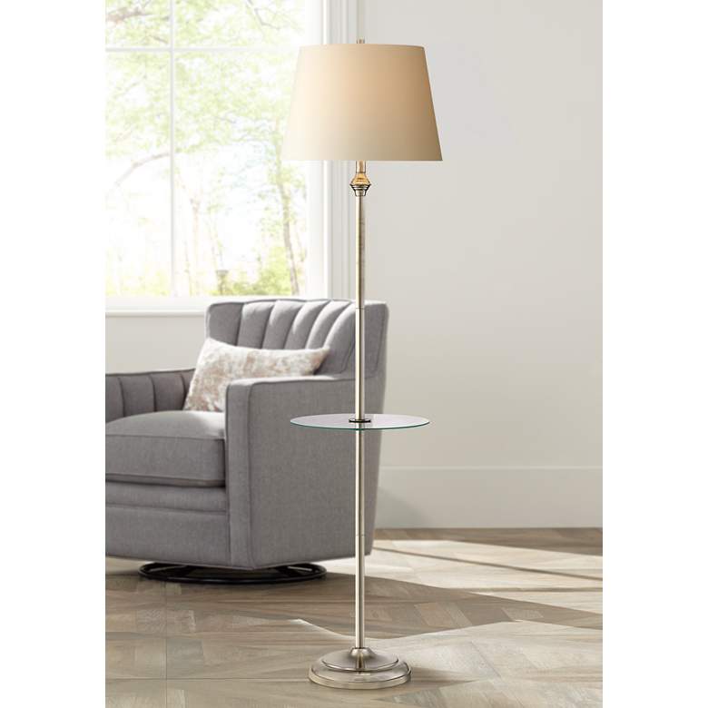Image 1 Dayton Satin Nickel Floor Lamp with Glass Tray Table