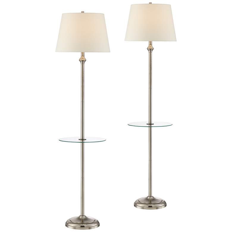 Image 1 Dayton Satin Nickel Tray Table Floor Lamps Set of 2