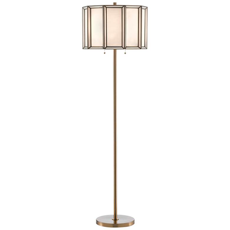 Image 2 Daze Antique Brass Art Glass Shade Pull Chain Floor Lamp