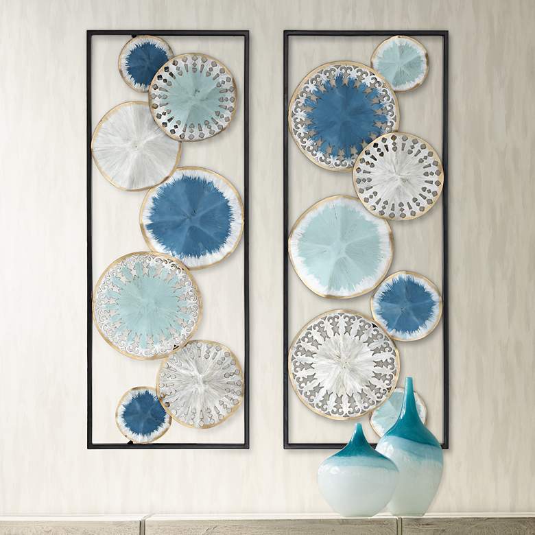 Image 1 Dazzle 35 1/2 inch High Blue and Silver Metal Wall Art Set of 2