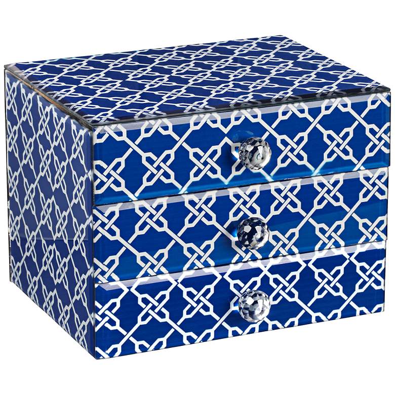 Image 1 Dazzling Blue and White Links 3-Drawer Jewelry Box