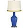 Dazzling Blue Anya Table Lamp with Open Weave Trim