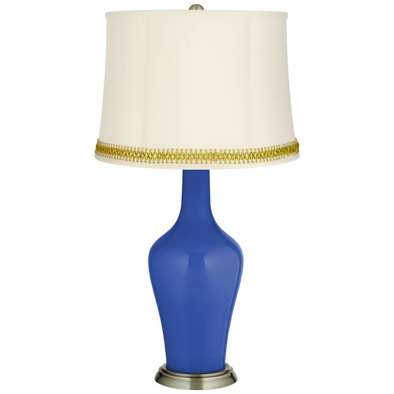 Image 1 Dazzling Blue Anya Table Lamp with Open Weave Trim