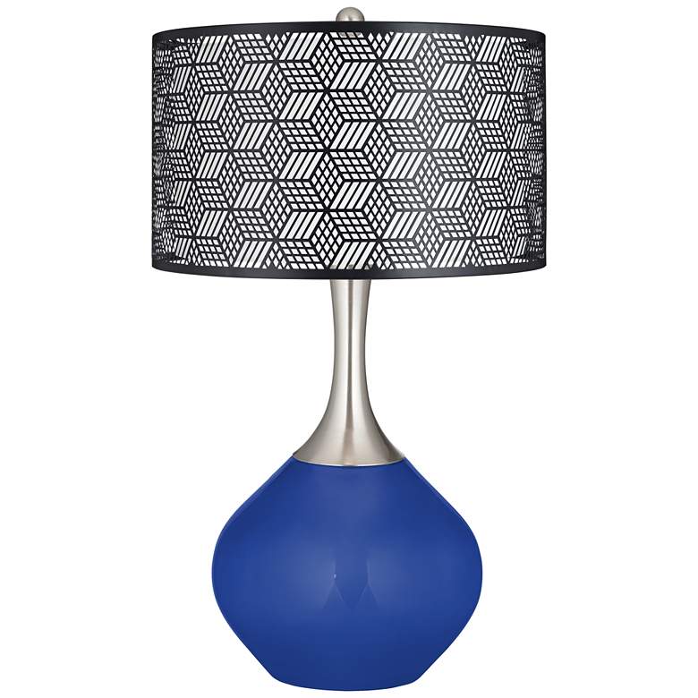 Image 1 Dazzling Blue Black Metal Shade Spencer Table Lamp