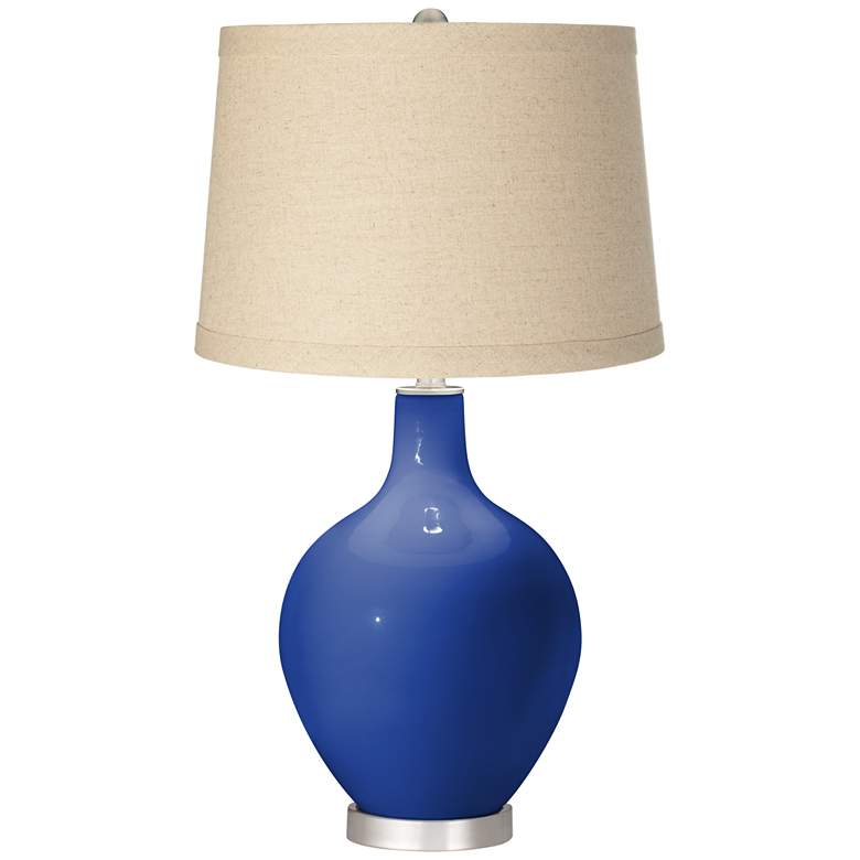Image 1 Dazzling Blue Burlap Drum Shade Ovo Table Lamp